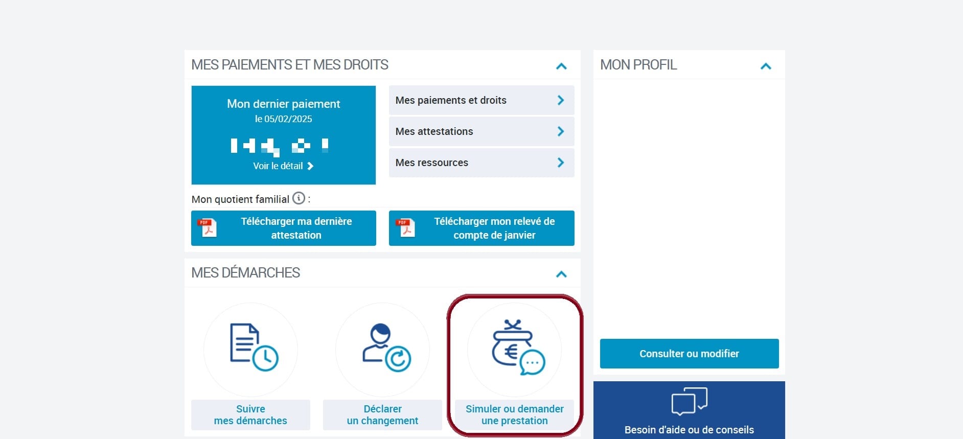 Accès à la demande de CMG depuis l'espace allocataire CAF